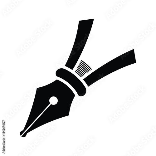 Black fountain pen nib with a white dot, isolated on