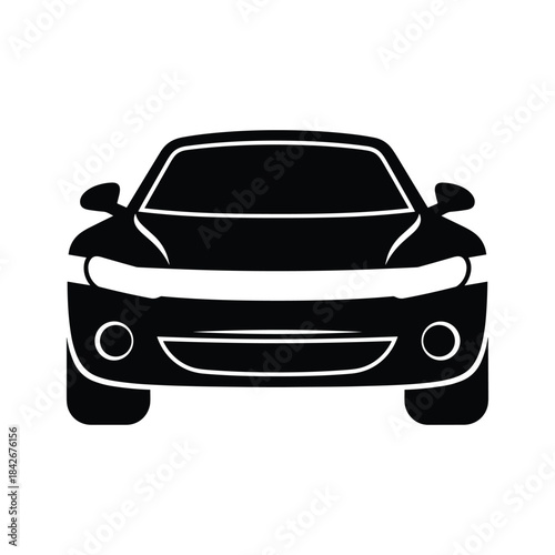 Front view of a black car silhouette isolated on