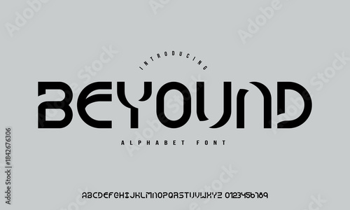 Luxury Space Style Alphabet. Creative Digital Font for Logo and Header Design. Full set of uppercase letters and numbers with a unique geometric cut, perfect for futuristic branding and cinematic.