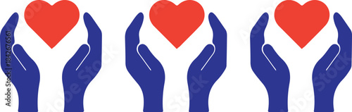 three hand holding bule hand red love icon set vector 