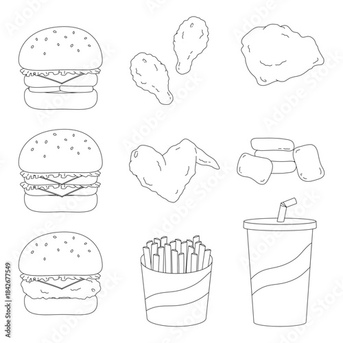 hamburger fried chicken outline set