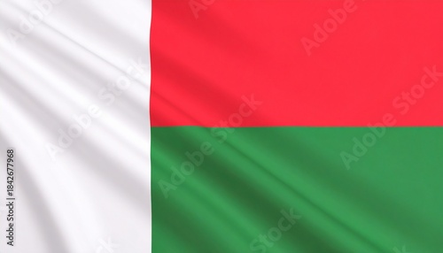 Madagascar flag with vertical white band and horizontal red and green stripes.