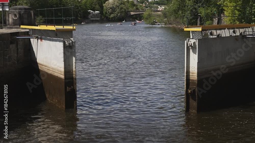 Navigation lock gates on Vltava River in Prague.