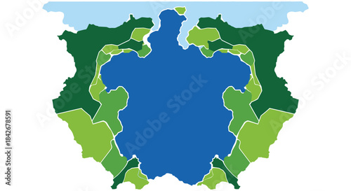 Stylized Abstract Map Illustration Featuring Land and Water Shapes