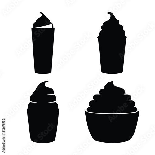 Silhouettes of assorted whipped cream desserts and beverages