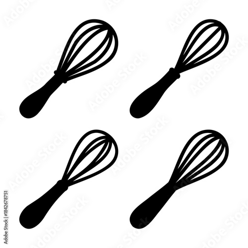 Black kitchen whisk silhouettes pattern, cooking and baking
