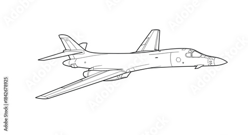 Modern Strategic Bomber Aircraft Line Art Vector Illustration Drawing