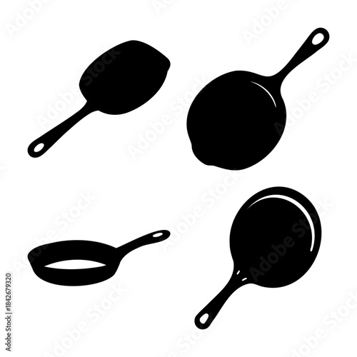 Essential kitchen cooking tools: frying pan and spatula set