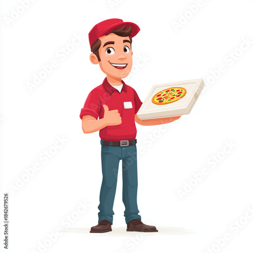 Smiling delivery man holding a pizza box