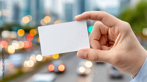 Escena urbana con una mano sosteniendo una hoja en un entorno de tráfico y luces