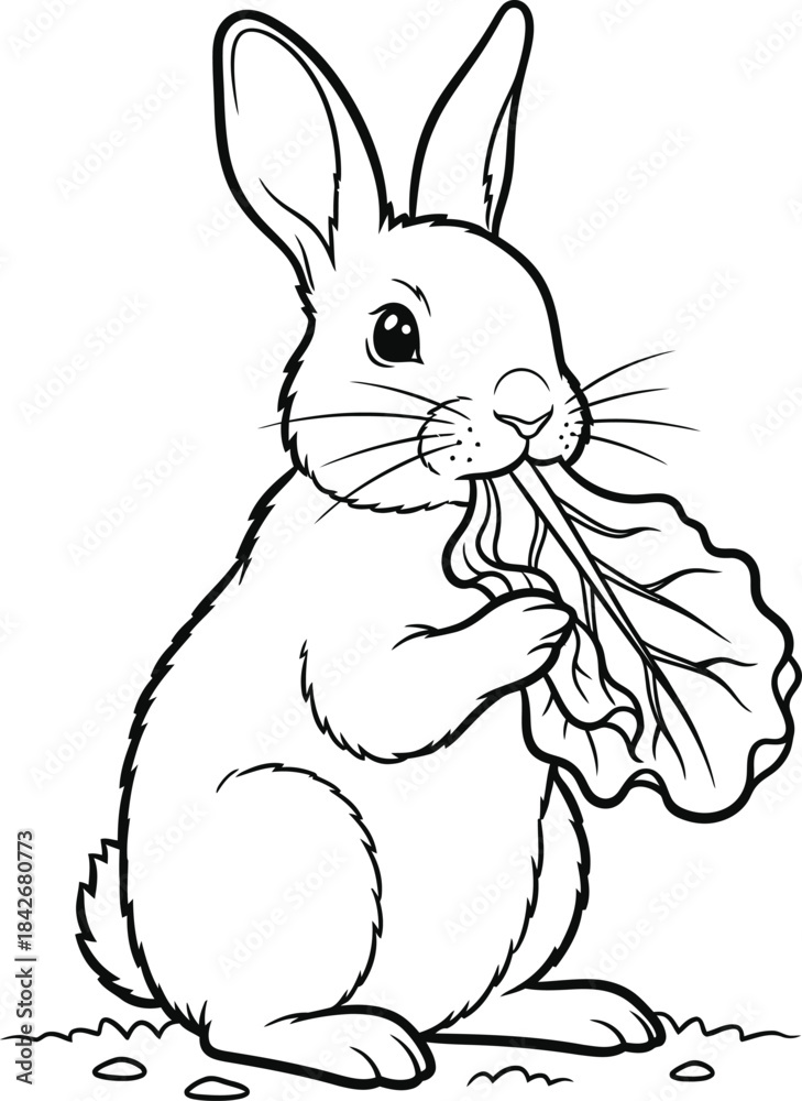 Fototapeta premium Cute Rabbit Eating Carrot Coloring Page for Kids