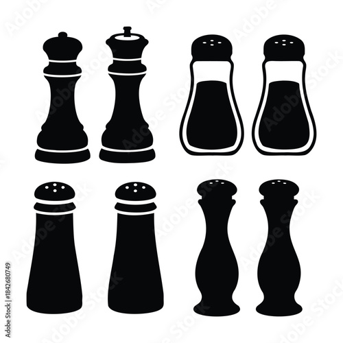Salt and pepper shaker vector icon set for culinary design