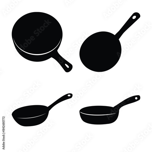 Frying pan icon set with various angles for cooking concepts