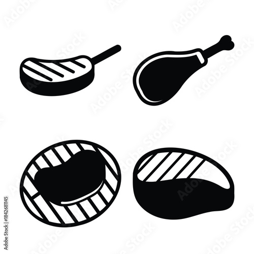 Various meat cuts and cooking icons, perfect for food themes