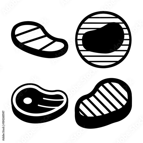 Meat steak and grill icons set, barbecue food graphic symbol