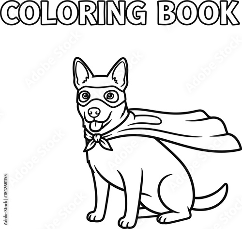 Dog Coloring Book Page with Superhero Cape and Mask