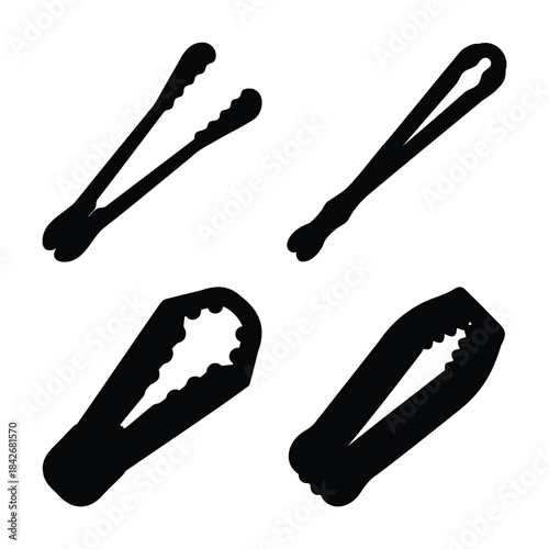 Food serving tongs in multiple open and closed positions