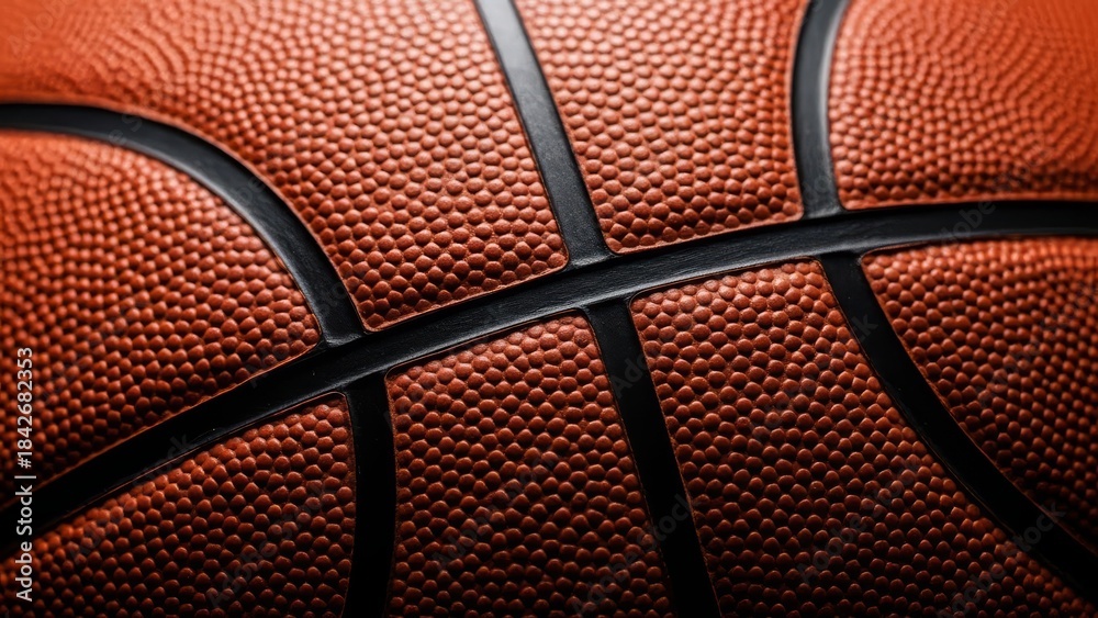Fototapeta premium Close-up of a textured basketball surface with detailed pebbled pattern and black seams