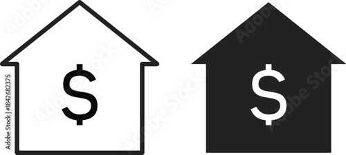 house with dollar icon. Property investment graphic design.  Real estate finance symbols. Property Investment Icons. Home finance and valuation signs
