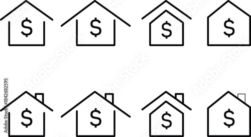 house with dollar icon. Property investment graphic design.  Real estate finance symbols. Property Investment Icons. Home finance and valuation signs

