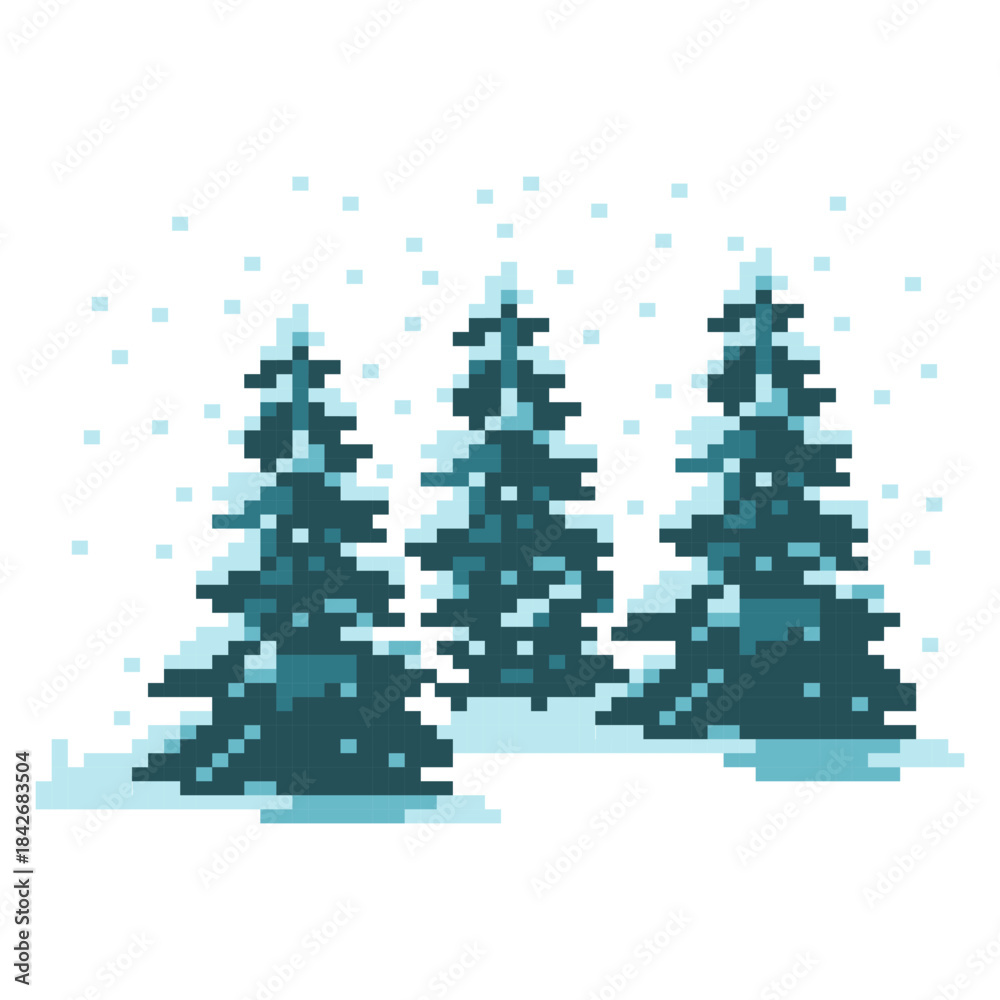 Fototapeta premium Pixel Winter Pine Trees Landscape