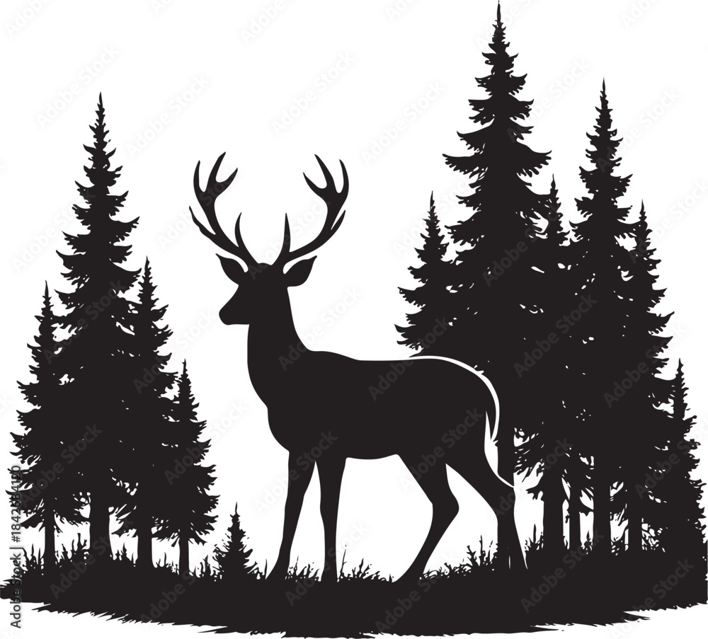 Fototapeta premium Collection of black deer icons. Log of deer. Dee simple icon vector
