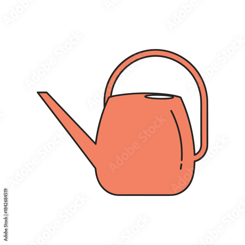 Illustration of a PeachColored Watering Can with Black Outline.