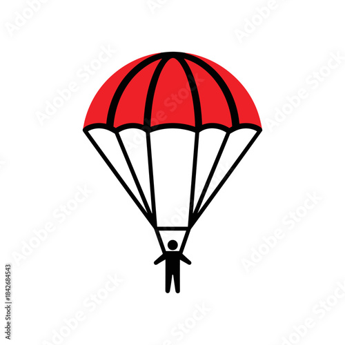 Illustration of a Skydiver with Red Parachute.