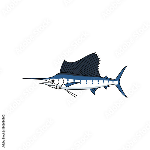 Illustration of a Striking Sailfish with Prominent Dorsal Fin.