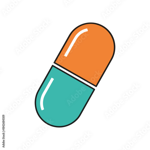 Illustration of a TwoToned Capsule Pill for Medical Use.