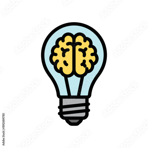 Light Bulb with Brain Inside Symbol of Idea and Intelligence.