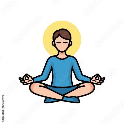 Meditating person in lotus position with a yellow halo peaceful and calm.