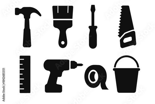 Silhouette collection of essential diy tools for construction and home improvement