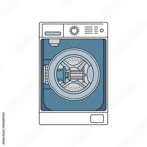 Modern washing machine appliance with front loading door for laundry cleaning.