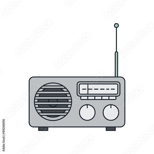 Retro Portable Radio with Antenna and Speaker.