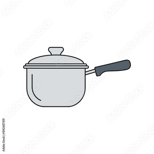 Stainless steel saucepan with lid and handle for cooking on stove.