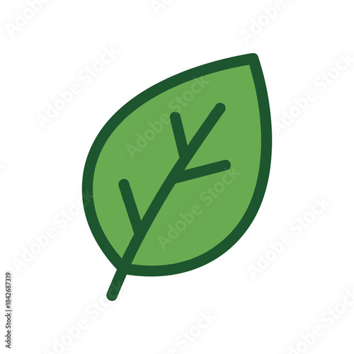Stylized Green Leaf Icon with Dark Green Outline and Veins.