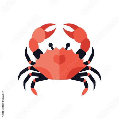 Stylized Red Crab Illustration with Large Claws and Legs.