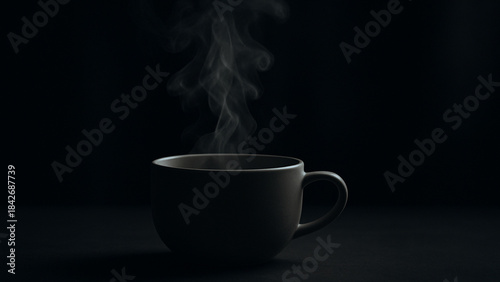 Minimal Black Coffee Cup with Smoke