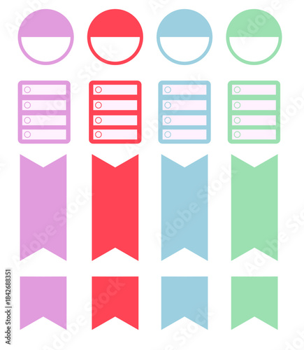 Digital Planner Icon Set Featuring Habit Trackers, To-Do Lists, and Ribbon Banner Stickers