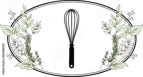 Whisk Amidst Flourishing Herbs A Culinary Emblem for Bakers