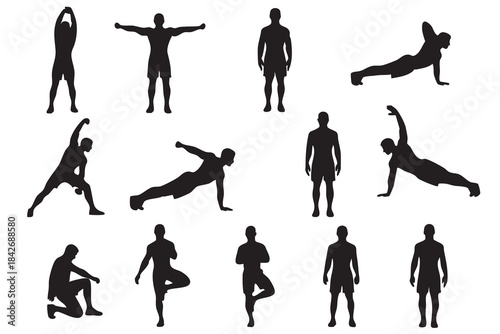 Fitness Silhouette Bundle Male & Female Workout Gym Yoga Exercise Vector Set
