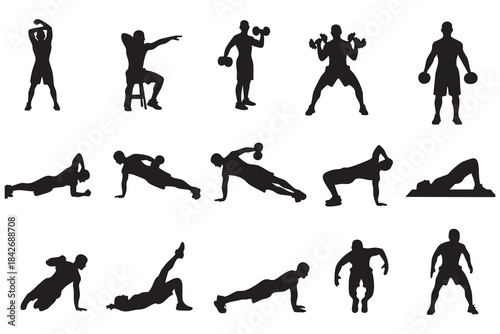 Fitness Silhouette Bundle Male & Female Workout Gym Yoga Exercise Vector Set