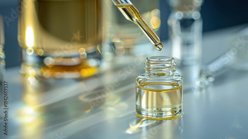 Video Close-up shot of a glass bottle filled with liquid
