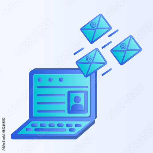 Digital communication concept with laptop and email icons in gradient style