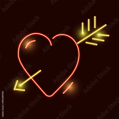 Neon heart with arrow: glowing symbol of love and romance in vibrant colors.