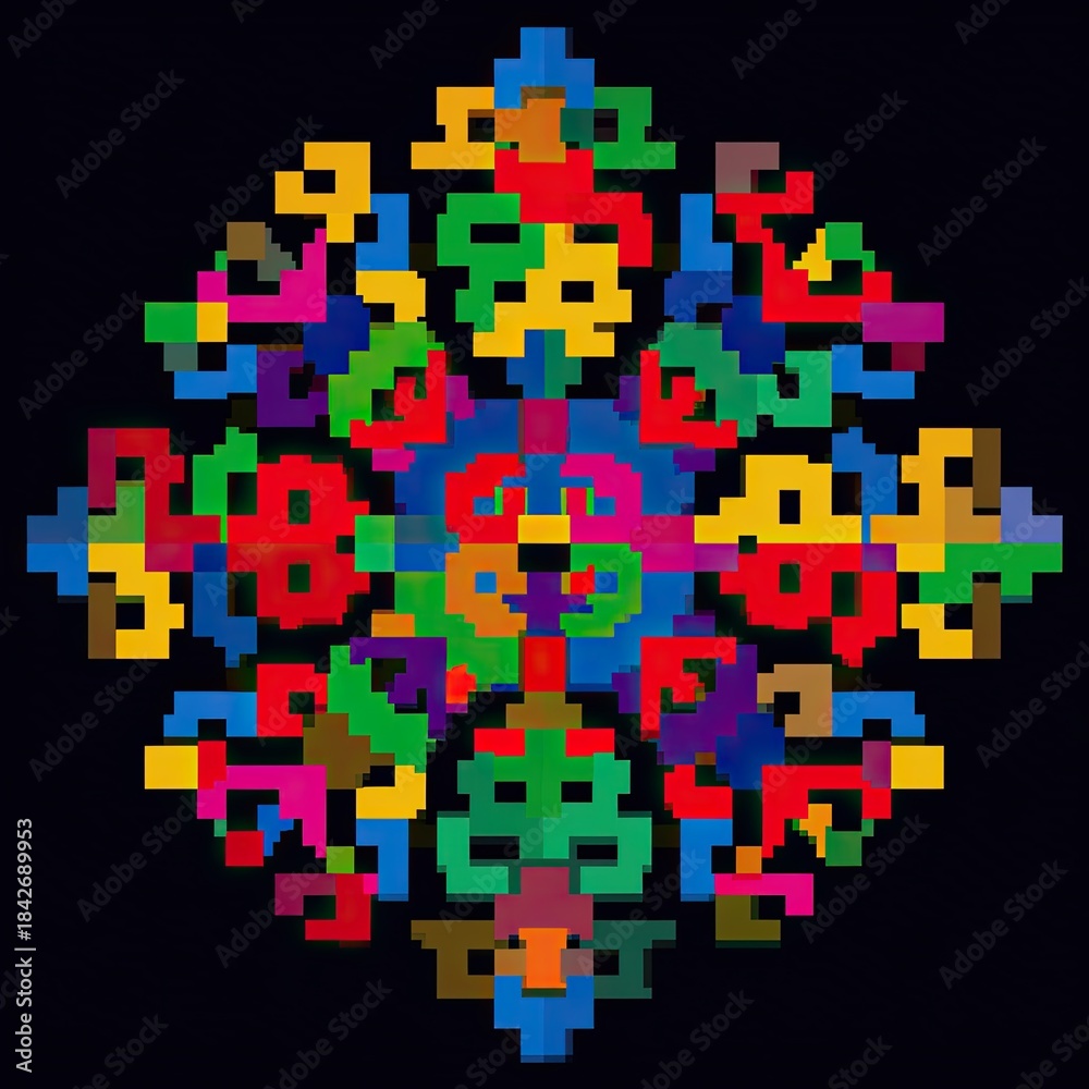 Fototapeta premium Futuristic geometric minimalism - Vibrant geometry art showcase digital space abstract pattern design colorful mandala view creative exploration - abstract composition