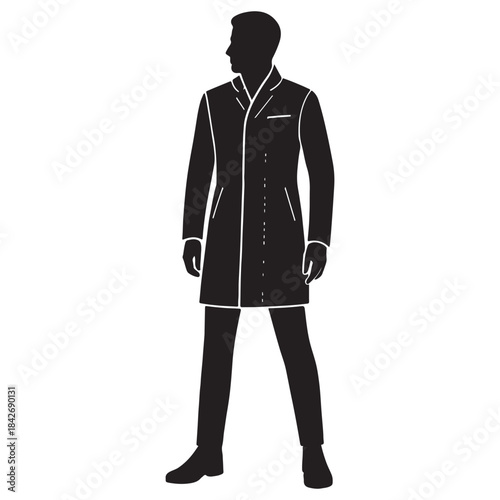 Black Silhouette Vector of Man in Lab Coat Doctor Scientist Researcher Uniform
