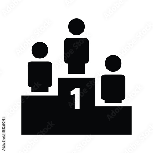 Three people standing on podium with number one