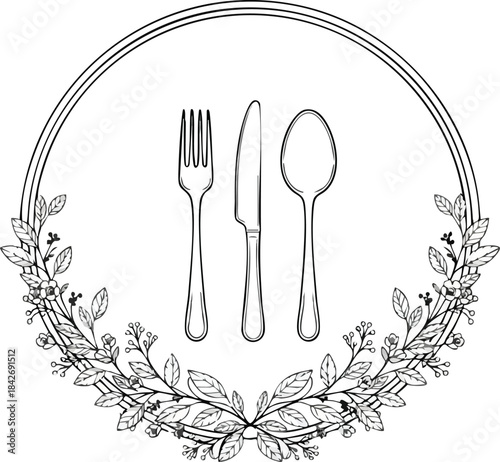 Elegant Table Setting Illustration with Floral Border
